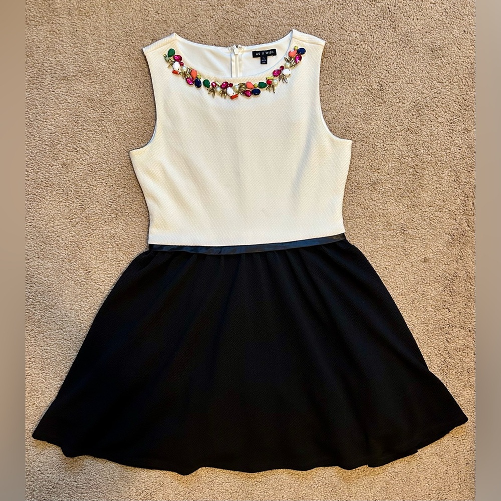 As U Wish White and Black Embellished Pleated Mini Dress